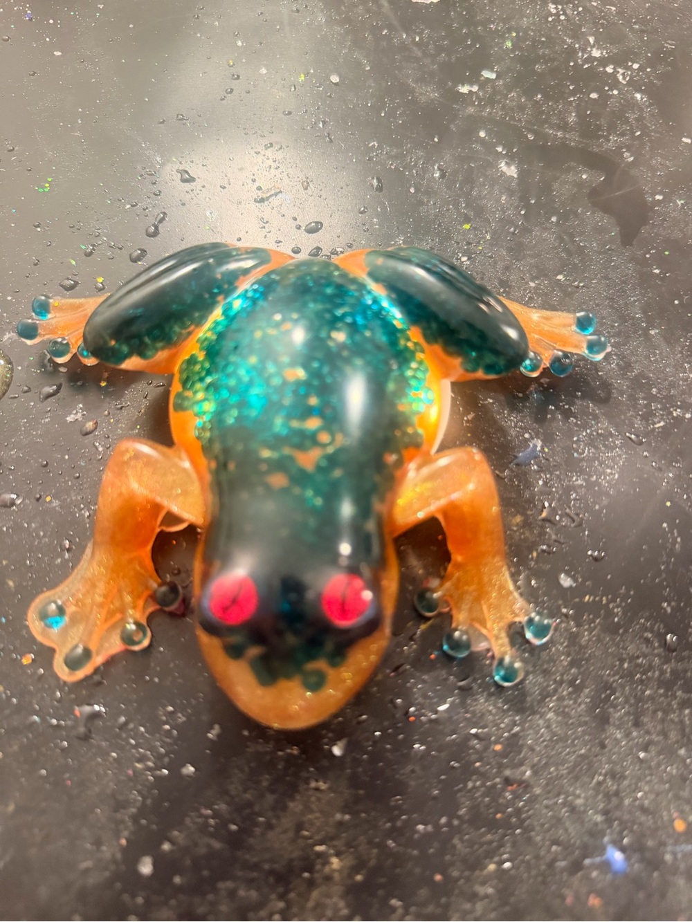 Decorative Resin Frog Figurine - Orange and Teal